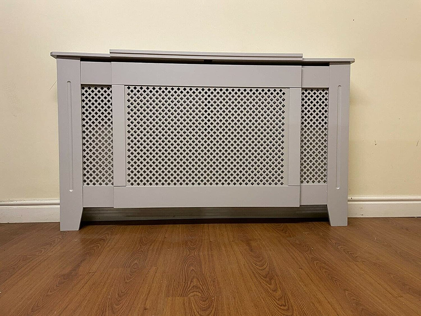 HYGRAD BUILT TO SURVIVE Free Standing Wooden MDF Central Radiator Heater Cover Grill Cabinet Shelf In White & Grey HYGRAD BUILT TO SURVIVE