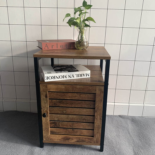 Industrial Style Wooden/Steel Rustic Bedside End Table Nightstand Shelf Cabinet With Shutter Door HYGRAD BUILT TO SURVIVE