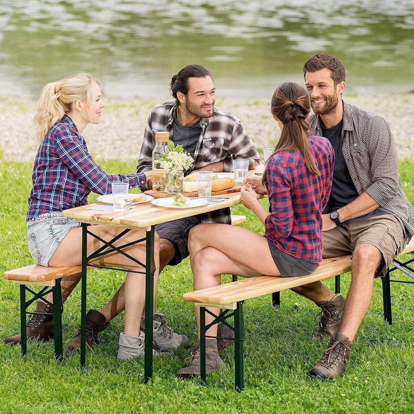 3 Pcs Portable Wooden Folding Picnic Beer Table Bench Trestle Patio Outdoor Garden Pub In 2 Sizes Generic