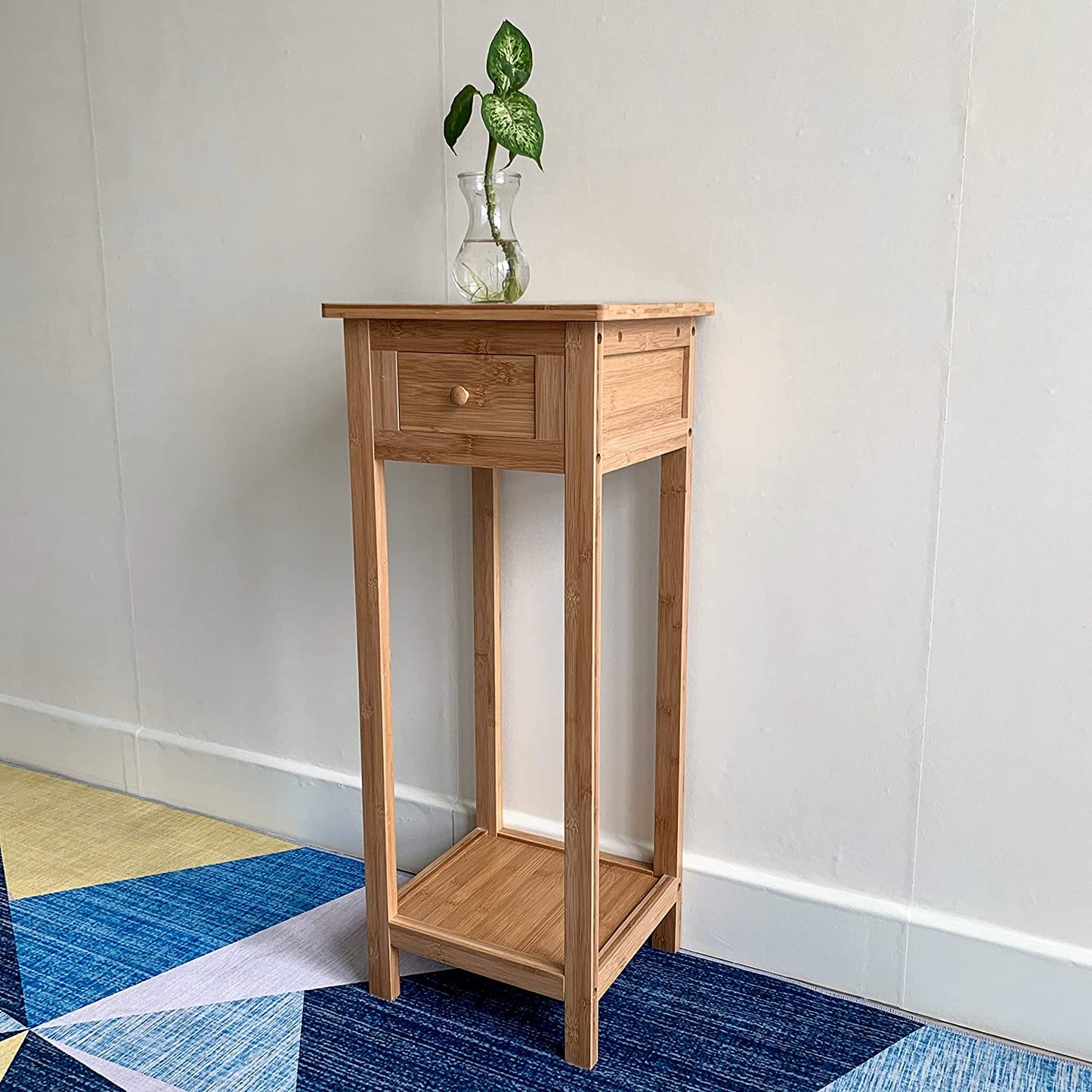 Hygrad Bamboo Tall Side Bedroom Living Room Table Nightstand with drawer and lower shelf HYGRAD BUILT TO SURVIVE