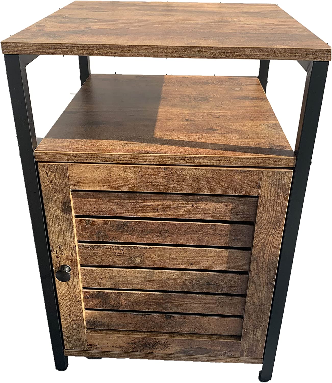 Industrial Style Wooden/Steel Rustic Bedside End Table Nightstand Shelf Cabinet With Shutter Door HYGRAD BUILT TO SURVIVE