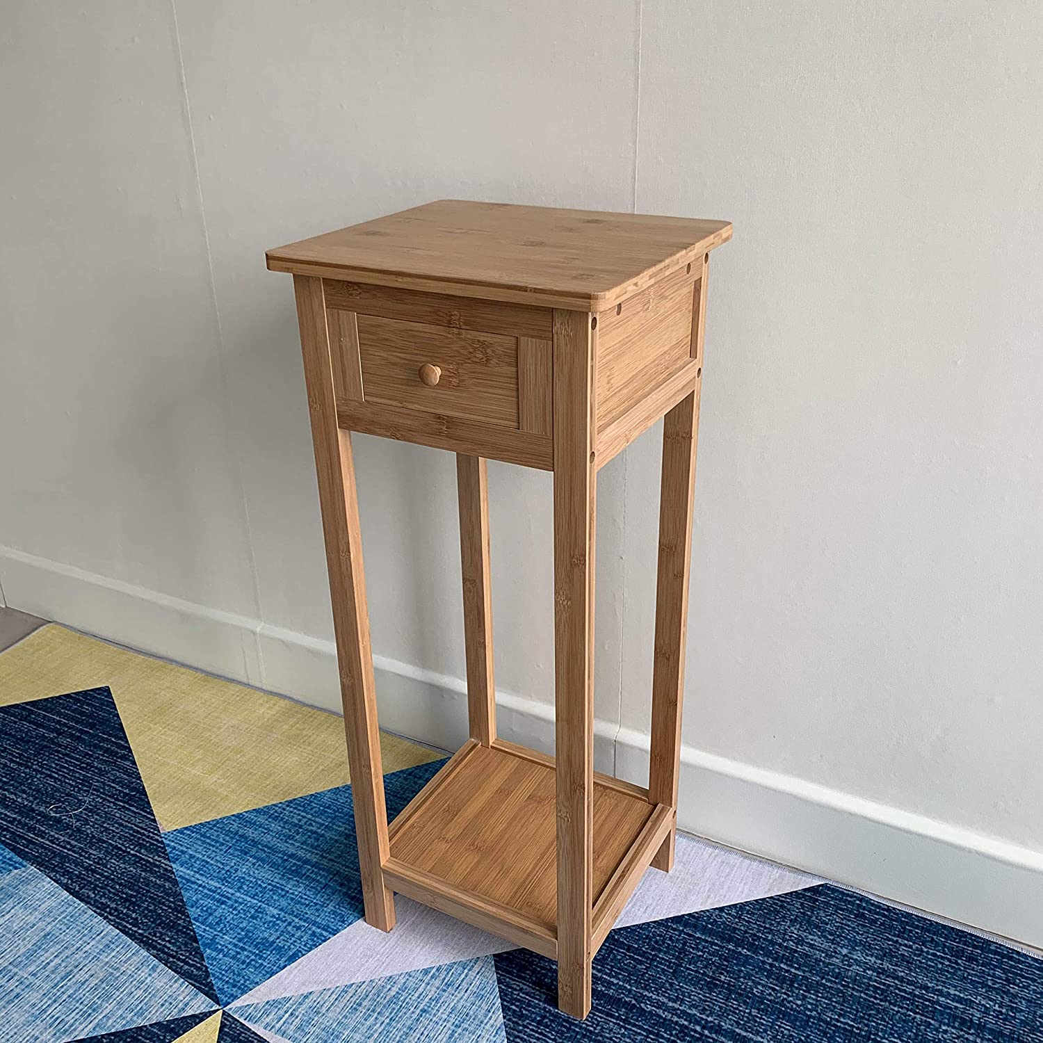 Hygrad Bamboo Tall Side Bedroom Living Room Table Nightstand with drawer and lower shelf HYGRAD BUILT TO SURVIVE