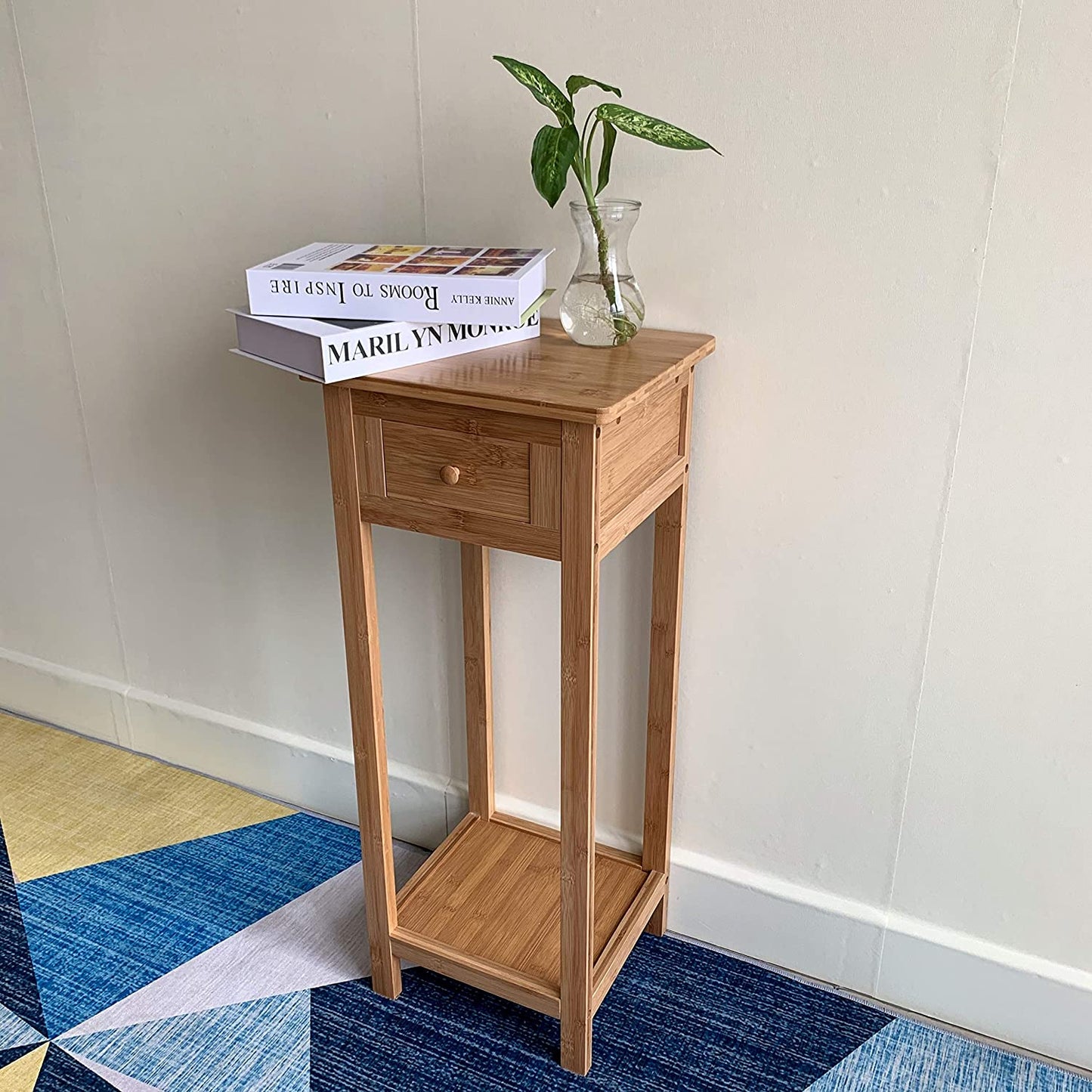 Hygrad Bamboo Tall Side Bedroom Living Room Table Nightstand with drawer and lower shelf HYGRAD BUILT TO SURVIVE