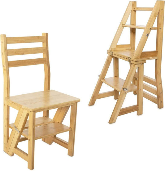 HYGRAD BUILT TO SURVIVE Innovative Creative Transforming Folding Fold Up Library Steps Step Ladder Chair Kitchen Office Use Natural Bamboo Colour HYGRAD BUILT TO SURVIVE