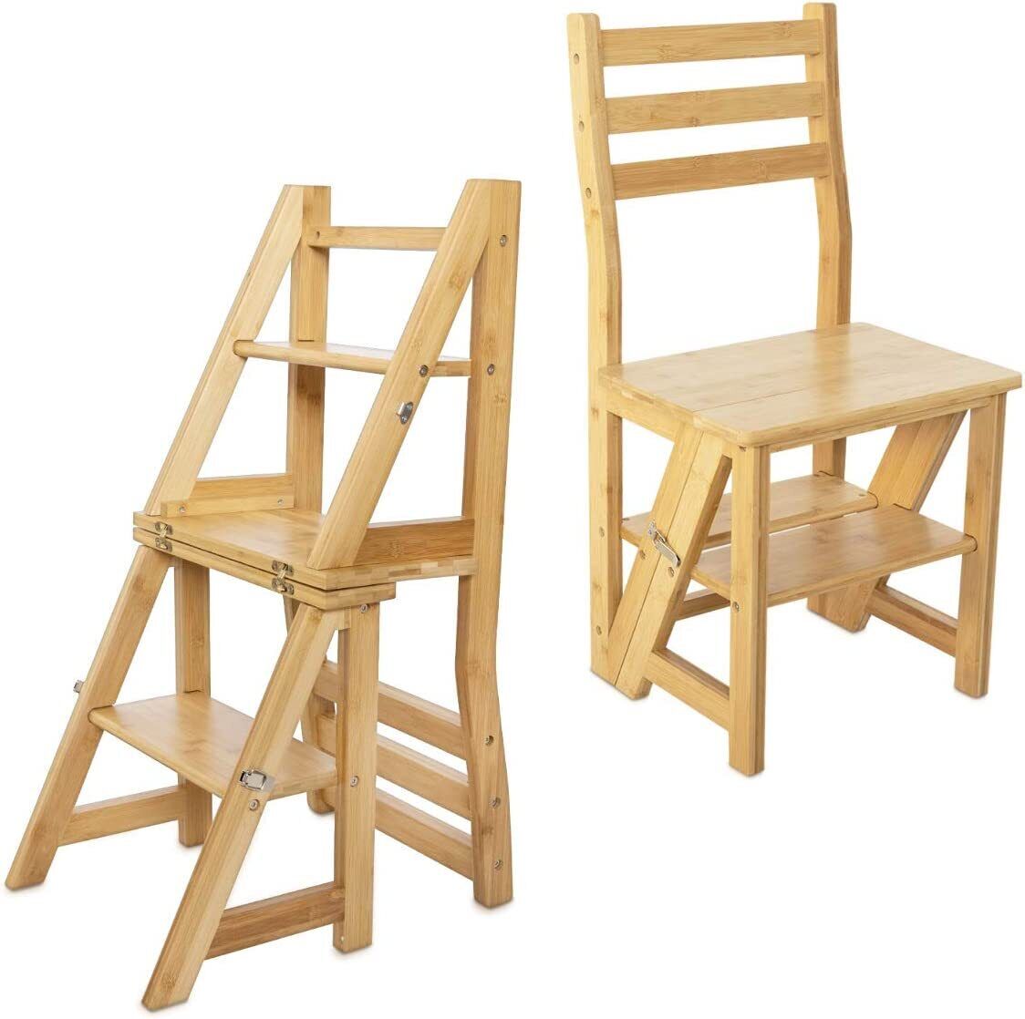 HYGRAD BUILT TO SURVIVE Innovative Creative Transforming Folding Fold Up Library Steps Step Ladder Chair Kitchen Office Use Natural Bamboo Colour HYGRAD BUILT TO SURVIVE