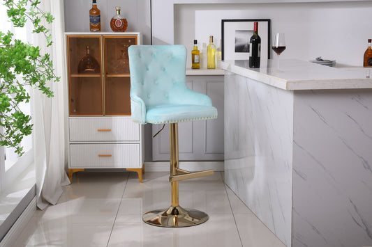 HYGRAD BUILT TO SURVIVE Velvet Upholstery 360 Degree Swivel Breakfast High Bar Home Kitchen Pub Stools Chair Seat With Gas Lift & Metal Base (1, Turquoise) HYGRAD BUILT TO SURVIVE