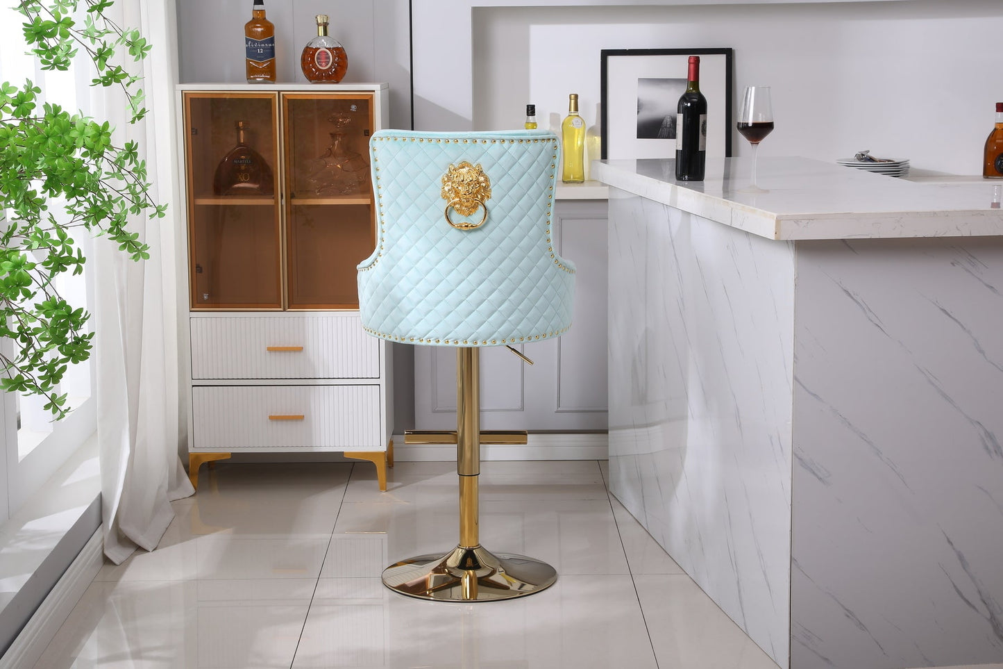 HYGRAD BUILT TO SURVIVE Velvet Upholstery 360 Degree Swivel Breakfast High Bar Home Kitchen Pub Stools Chair Seat With Gas Lift & Metal Base (1, Turquoise) HYGRAD BUILT TO SURVIVE